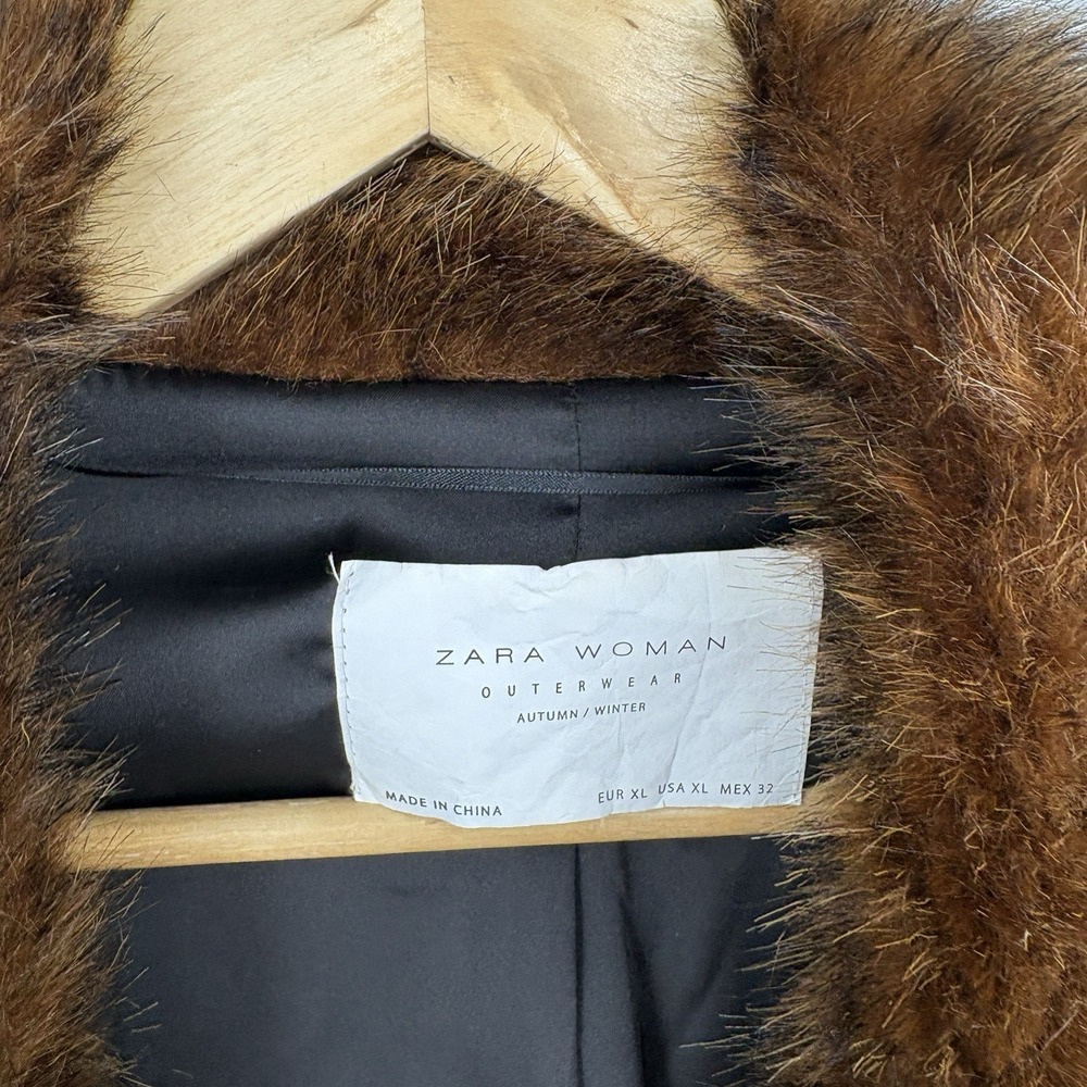 Zara Faux Fur Coat XLarge Plush Glam Old Money Indie Sleaze Double Breasted - Picture 6 of 8